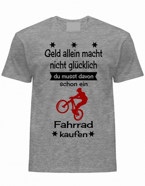 T-Shirt Geld alleine macht nicht glücklich, grau-schwarz-bordeaux